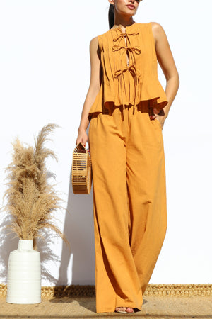 DD8158, RIBBON TIE WOVEN TOP AND PANTS SET