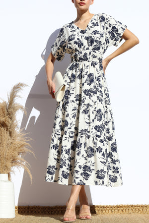 DD7938, PRINTED LOOSE FIT MIDI DRESS