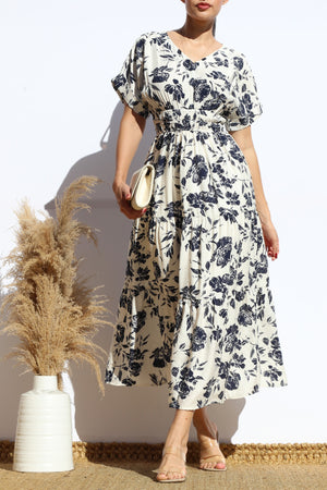 DD7938, PRINTED LOOSE FIT MIDI DRESS