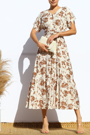 DD7938, PRINTED LOOSE FIT MIDI DRESS