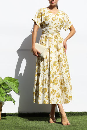 DD7938, PRINTED LOOSE FIT MIDI DRESS