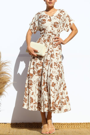 DD7938, PRINTED LOOSE FIT MIDI DRESS