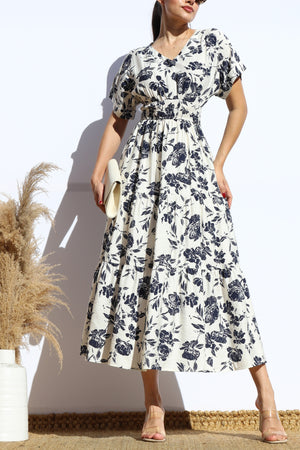 DD7938, PRINTED LOOSE FIT MIDI DRESS