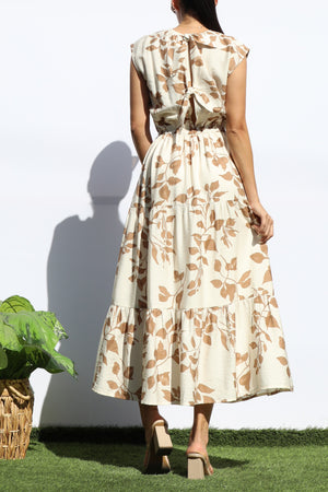 DD7932, PRINTED LOOSE FIT TIERED MIDI DRESS