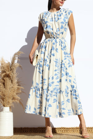 DD7932, PRINTED LOOSE FIT TIERED MIDI DRESS