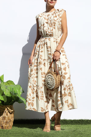 DD7932, PRINTED LOOSE FIT TIERED MIDI DRESS