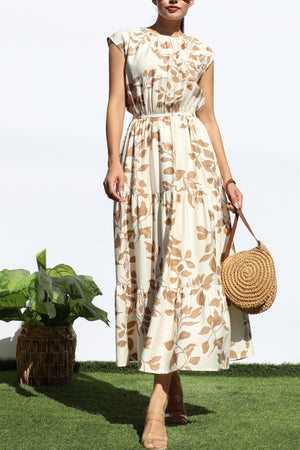 DD7932, PRINTED LOOSE FIT TIERED MIDI DRESS