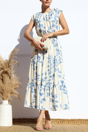 DD7932, PRINTED LOOSE FIT TIERED MIDI DRESS