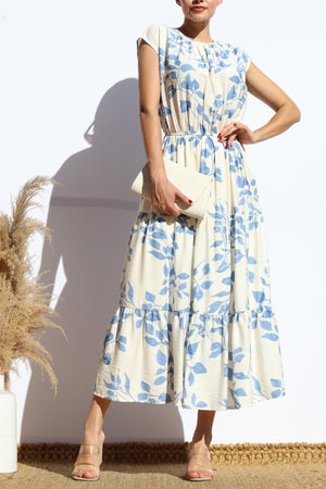 DD7932, PRINTED LOOSE FIT TIERED MIDI DRESS