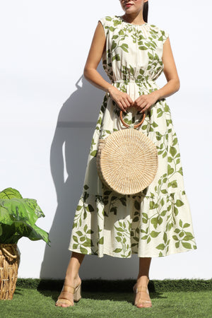 DD7932, PRINTED LOOSE FIT TIERED MIDI DRESS