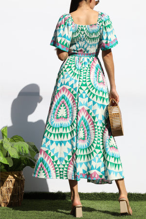 DD8187, PRINTED LOOSE FIT MIDI DRESS