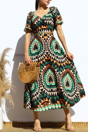 DD8187, PRINTED LOOSE FIT MIDI DRESS