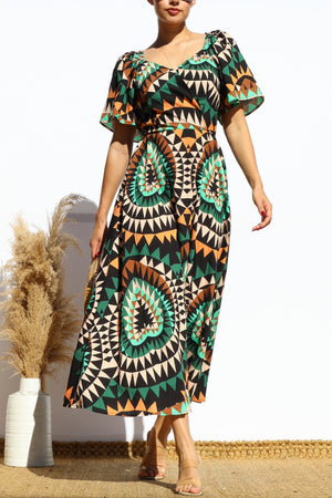 DD8187, PRINTED LOOSE FIT MIDI DRESS