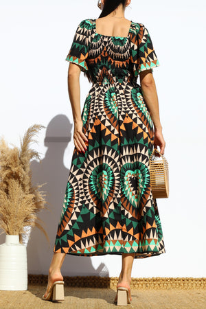 DD8187, PRINTED LOOSE FIT MIDI DRESS