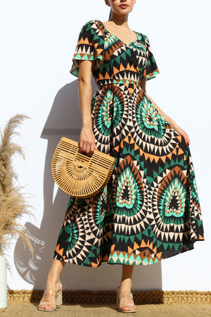 DD8187, PRINTED LOOSE FIT MIDI DRESS