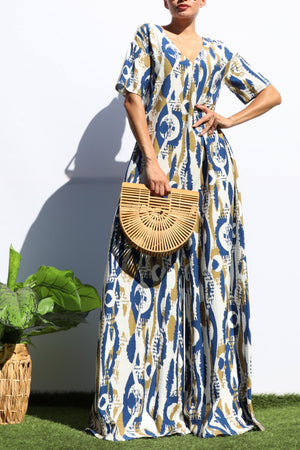DD7251, PRINTED LOOSE FIT V NECK JUMPSUIT