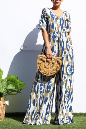 DD7251, PRINTED LOOSE FIT V NECK JUMPSUIT