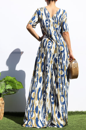 DD7251, PRINTED LOOSE FIT V NECK JUMPSUIT