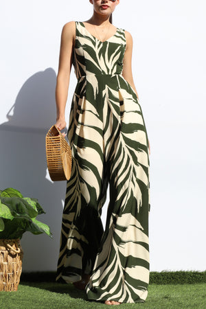 DD8113, LEAF LOOSE FIT V NECK JUMPSUIT