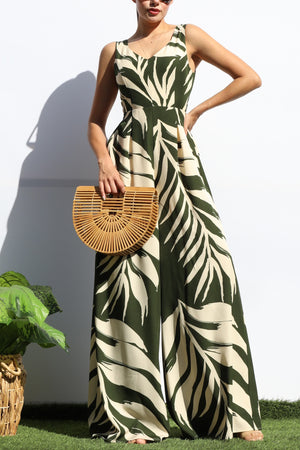 DD8113, LEAF LOOSE FIT V NECK JUMPSUIT
