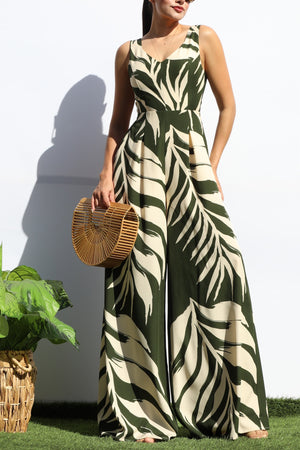 DD8113, LEAF LOOSE FIT V NECK JUMPSUIT