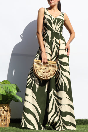 DD8113, LEAF LOOSE FIT V NECK JUMPSUIT