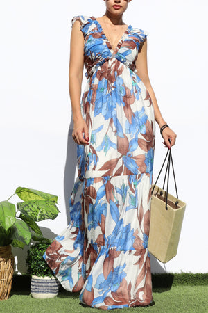 DD8161, FLORAL V NECK MAXI DRESS