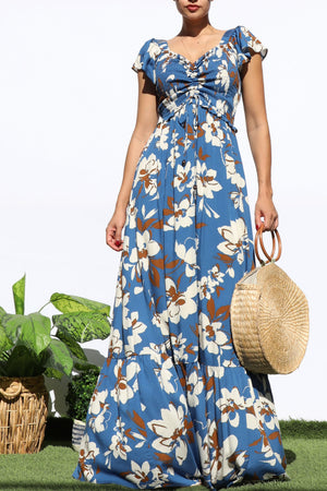 DD8140, FLORAL SMOCKED TOP MAXI DRESS