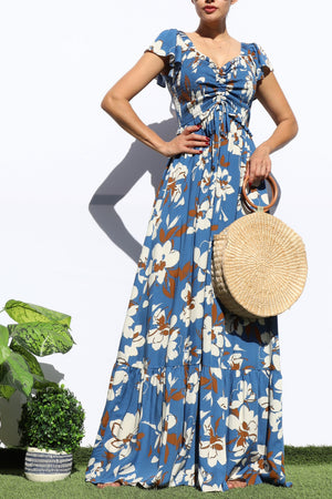 DD8140, FLORAL SMOCKED TOP MAXI DRESS