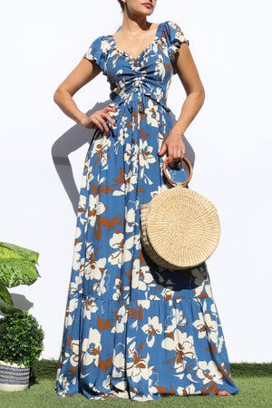 DD8140, FLORAL SMOCKED TOP MAXI DRESS