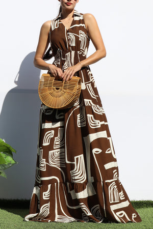 DD8184, PRINTED SMOCKED TOP MAXI DRESS