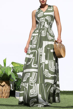 DD8184, PRINTED SMOCKED TOP MAXI DRESS