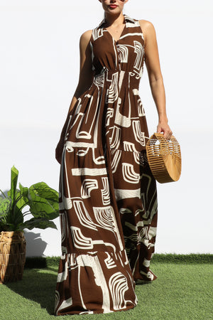 DD8184, PRINTED SMOCKED TOP MAXI DRESS
