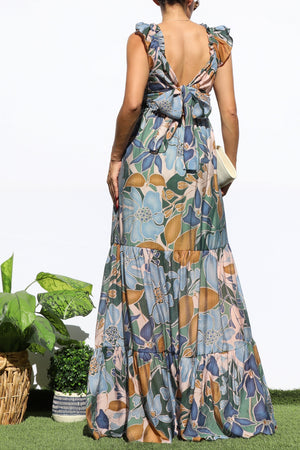 DD7950, FLORAL V NECK TIERED MAXI DRESS