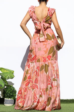 DD7950, FLORAL V NECK TIERED MAXI DRESS