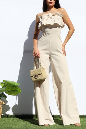 DD8153, RUFFLED TUBE COTTON JUMPSUIT