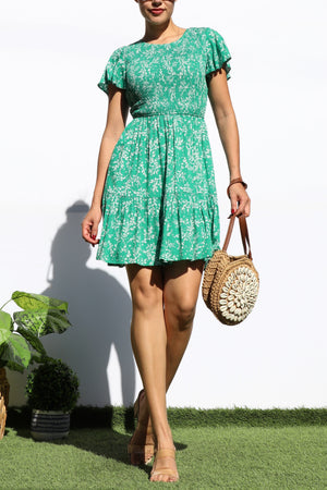 DD7329, SMOCKED TOP MINI DRESS