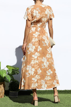 DD6330, PRINTED V NECK MIDI DRESS