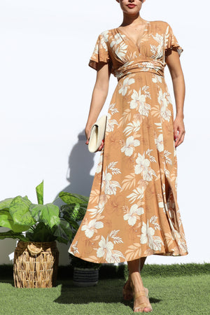 DD6330, PRINTED V NECK MIDI DRESS