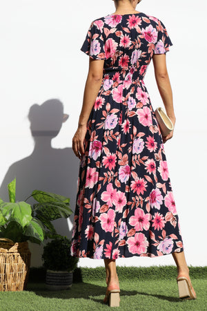 DD6330, PRINTED V NECK MIDI DRESS