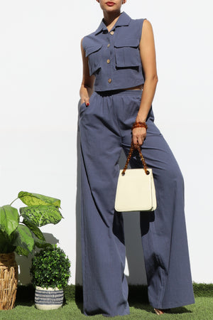 DD8157, BUTTON DOWN TOP AND PANTS SET