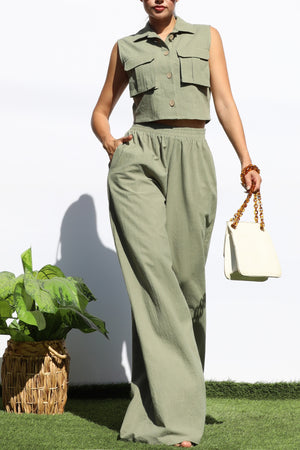 DD8157, BUTTON DOWN TOP AND PANTS SET