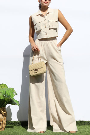 DD8157, BUTTON DOWN TOP AND PANTS SET