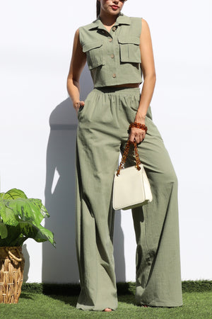 DD8157, BUTTON DOWN TOP AND PANTS SET