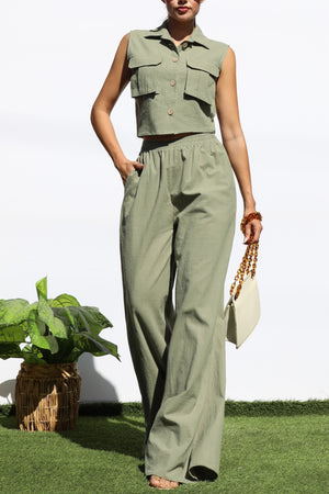 DD8157, BUTTON DOWN TOP AND PANTS SET