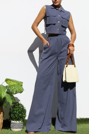 DD8157, BUTTON DOWN TOP AND PANTS SET