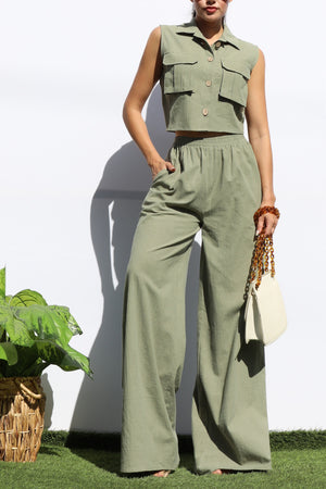 DD8157, BUTTON DOWN TOP AND PANTS SET