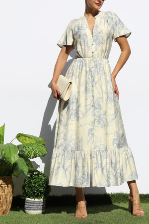 DD8154, PRINTED V NECK MIDI DRESS