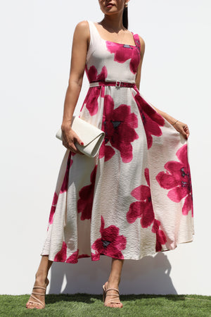 DD8107, PRINTED SQUARE NECK MIDI DRESSES