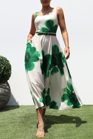 DD8107, PRINTED SQUARE NECK MIDI DRESSES